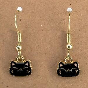 18k Gold Plated Hook Cat Dangle Earrings